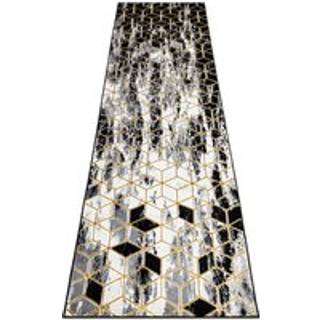 Tæppe, Fortovet GLOSS moderne 409A 82 Terning, stilfuld, glamour, art deco sort / grå / guld 70x300 cm