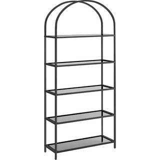VASAGLE 5-lags hylde, hærdet glas reol, buet design, stålkonstruktion, sort og grå