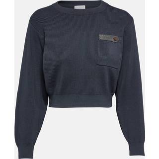 Brunello Cucinelli Cropped ribbed-knit cotton sweater - blue - XL+