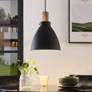 Lindby hængelampe Trebale, E27, Ø 28 cm, sort, træ