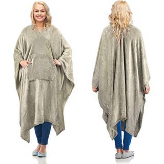 Catalonien fleece b?rbar t?ppe poncho til voksne kvinder m?nd rejse indpakning t?ppe kappe med lomme | Varm bl?d hyggelig snuggly gave til hendes