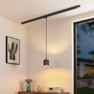 Arcchio Heleni hængelampe, skinne, sort guld 12cm, Sort, Stue/spisestue, Tekstil/stof/silke, Moderne, Enkelthovedet pendellampe