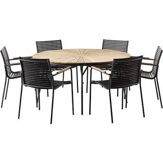 Kerteminde teak bord Ø150 cm, antracit stel med 6 Mood stole