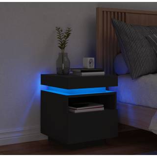 sengebord med LED-lys 40x39x48,5 cm sort