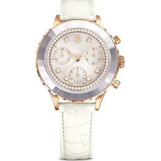 Octea Chrono Uhr, Schweizer Produktion, Lederarmband, Weiß, Roségoldfarbenes Finish