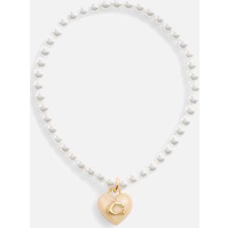 Coach COACH Gold Tone Signature Heart Charm Pearl Bracelet