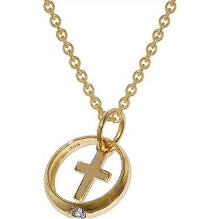 trendor 39485 Taufring Anhänger mit Kreuz Gold 333 + vergoldete Silberkette