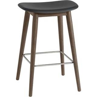 Muuto Fiber Barstol med Træ Base Sort/Mørk Brun H66 cm