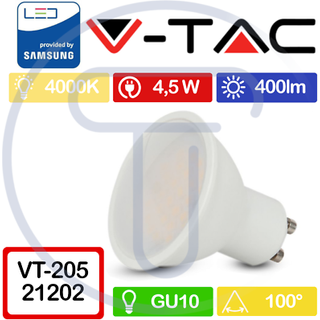 V-Tac 4,5W LED spot - Cree LED chip, 230V, GU10 - Dæmpbar : Ikke dæmpbar, Kulør : Neutral