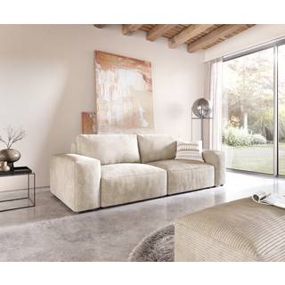 Big-Sofa Lanzo L 260x110 cm Cord Beige mit Hocker