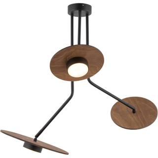 Loftlampe Disk med træelementer, 3 lyskilder