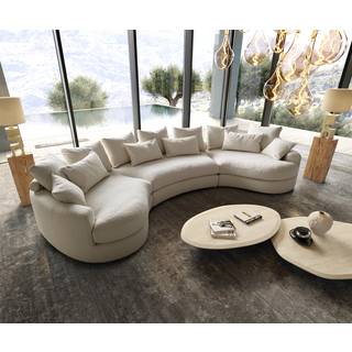 Megasofa Estrea 410x155 cm Bouclé Creme-weiß Rundsofa - Creme - Weiß