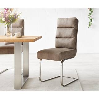 Freischwinger Pela-Flex Mikrofaser Taupe Vintage Freischwinger flach Edelstahl Taschenfederkern - Taupe, Silber
