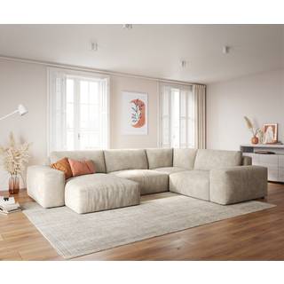 Wohnlandschaft Lanzo XL 360x260 cm Cord Beige Recamiere variabel