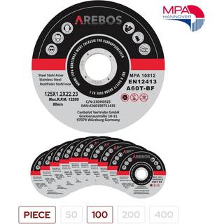 Arebos® INOX skæreskivesæt - Flexskiver 125 x 1,2 x 22,2 mm,til rustfrit stål, metal,... - MPA-testet - 100 stykker