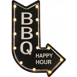 Wandleuchte BBQ HAPPY HOUR mit LED Beleuchtung Wegweiser Vintage Leuchtdeko