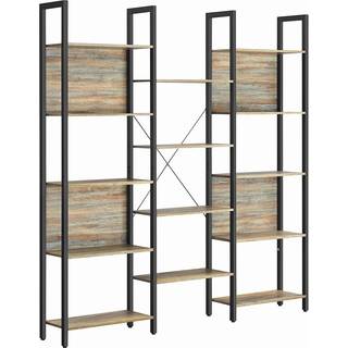 Vasagle bogreol, boghylde med 14 hylder, metalramme, hyldeenhed til stue, hjemmekontor, industriel stil, 24 x 158 x 166 cm, eg med blåkorn og sort LLS