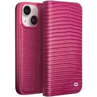 Qialino iPhone 15 Læderpung - Krokodille - Hot Pink