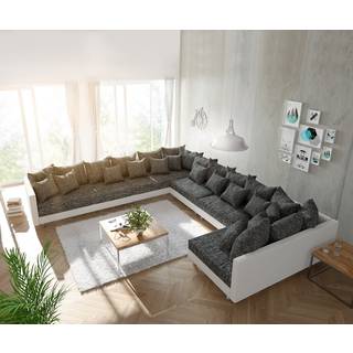 Wohnlandschaft Clovis XXL Weiss Schwarz Ottomane Links - Schwarz, Weiss