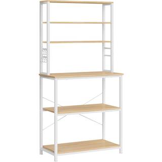 Vasagle køkkenhylde stativ rack mikrobølgehylde stativ 6 lag 6 hylder og 6 kroge mikrobølgeovn ramme industriel design 40 x 80 x 167 cm eg hvid KKS019