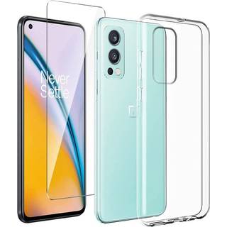 OnePlus Nord 2 (5G) Beskyttelsessæt Plastik Bagsidecover + Skærmglas - Gennemsigtig