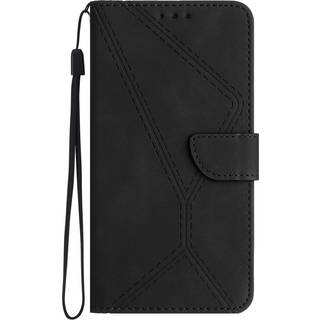 Motorola Edge 40 Neo Mønstret Læder Flip Cover m. Pung & Strop - Sort