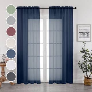Owenie Navy Blue Sheer Curtains 96 tommer lange 2 paneler sætter elegante rene gardiner til soveværelsesvindue Voile Sheer Curtain Panels/Drapes/