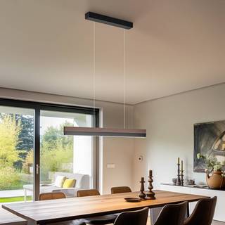Quitani LED-hængelampe Keijo, sort/nød, 83 cm