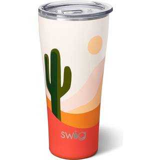 Swig Life 32oz Isoleret tumbler Rejsekaffe Tumbler med l?g Cup Holder Venlig rejsekaffe krus rustfrit st?l termos med l?g (Boho ?rken)