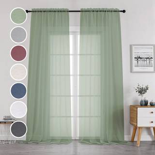 Owenie Sheer Curtains 96 tommer langs elegante rene gardiner til sovev?relsesvindue Voile Sheer Curtain Panels/Drapes/Treatment til stue 2 stk hv