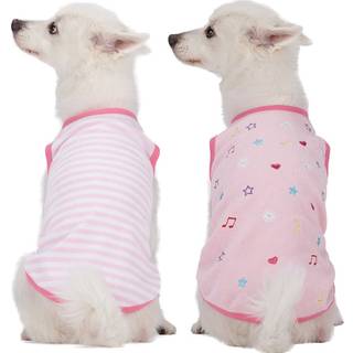 Blueberry Pet Pack med 2 Soft & Comfy Terry Cotton Pink Wonderland Sleep & Play Dog Pyjamas & Tank Top T Shirt L?ngde 12 """" T?j til pigehunde