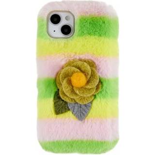 3D Plush Furry Vinter iPhone 14 Plus TPU Cover - Gul Rose