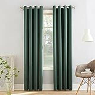 Sun Zero Barrow 2-Pack Energy Saving Grommet Curtain Panel Pair 54 """" X 95 Everglade Green