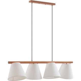 Lucande hængelampe Jinda, hvid, træ, stof, 120 cm, E27