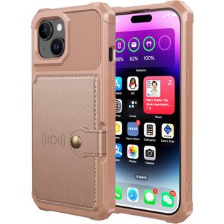 iPhone 15 Hybrid Bagside Cover m. Pung - Rose Gold