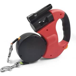 Udtrækkelig dobbelt hundeline med to 3-meter lange snore, 360 uden sammenfiltring til gåture med to hunde op til 22,7 kg, rød