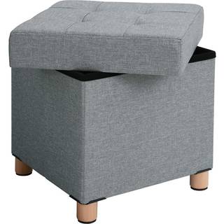 Songmics Storage Ottoman, polstret sammenfoldelig bænk, bryst med låg, massivt træfødder, rumbesparende, holder op til 300 kg, til soveværelse, hallwa