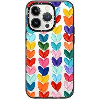 Casetify Compact iPhone 14 Pro -sag [2x Militær Grade Drop Tested / 4ft Drop Protection] - Polka Daub Hearts - Clear Black