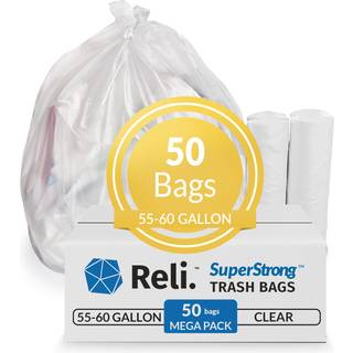 Reli. SuperValue 55-60 gallon affaldsskke | 50 Tl | Fremstillet i USA | Heavy Duty | Gennemsigtige affaldsskke til flere brug