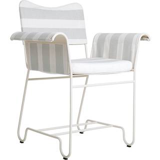 Gubi - Tropique Dining Chair - w/o Fringes Classic White Semi Matt Base, Leslie Stripe, Limonta 20 - Udendørs spisebordsstole - Mathieu Matégot - Beige,Hvid - Tekstilmateriale