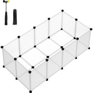 Songmics Pet Playpen med gulv, lille dyreindkapsling, DIY plastikbur, indendørs løb for hamstere, kaniner, pindsvin, marsvin, hvid LPC001W01
