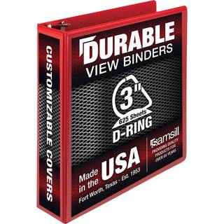 Samsill holdbar 3 tommer bindemiddel fremstillet i USA D Ring Binder, der kan tilpasses Clear View Cover Red Holder 625 sider