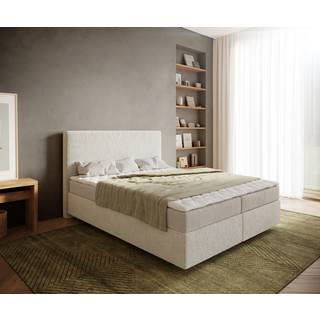 Boxspringbett Dream-Well 160x200 cm Bouclé Creme-Weiß mit Matratze und Topper