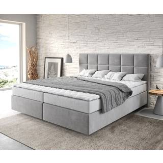 Boxspringbett Dream-Fine 180x200 cm Mikrofaser Grau mit Matratze und Topper