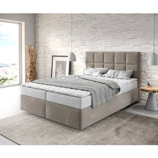 Boxspringbett Dream-Fine 140x200 cm Mikrofaser Beige mit Matratze und Topper