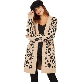 Yumi Yumi Black Long Animal Print Intarsia Knit Cardigan