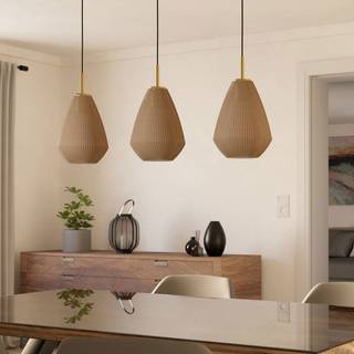 Caprarola hængelampe, længde 90 cm, sandfarvet, 3 lyskilder, glas