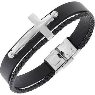 trendor 75875 Herren-Armband Leder Schwarz Stahl Kreuz