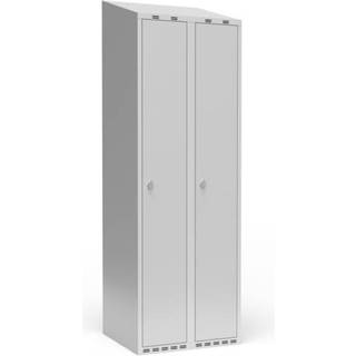 Garderobeskab 2x300 mm m/skråt tag, 1 rum i højden og lys grå dør m/greb for hængelås