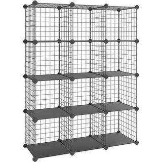 Songmics 12 terninger Wire Grid Storage Rack, sammenlåsning af hylder med metalnethylder og PP, sort